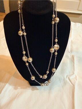Banana Republic Silver Multi-Strand Pearl and Crystal Necklace